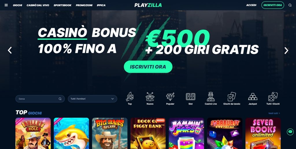 Casino Non AAMS con Bonus Senza Deposito PlayZilla Casino