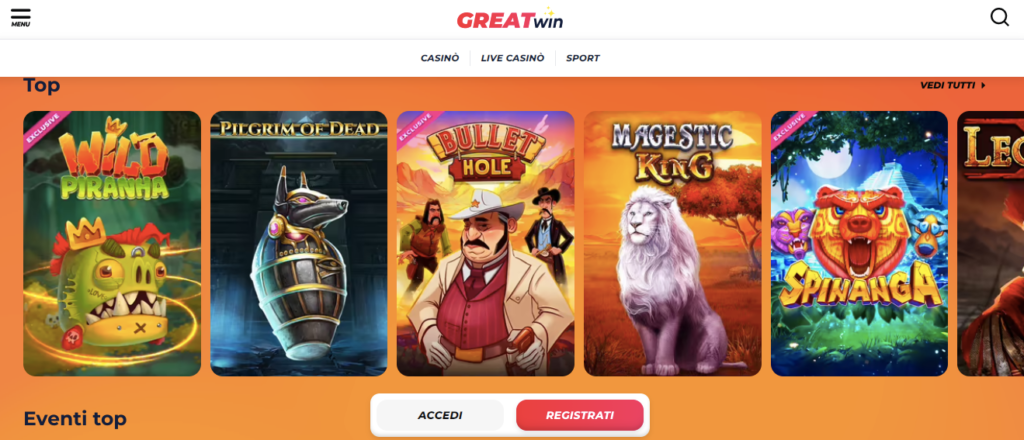 GreatWin Casino Lobby Screenshot