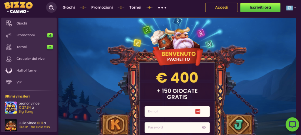 bizzo online casino lobby screenshot
